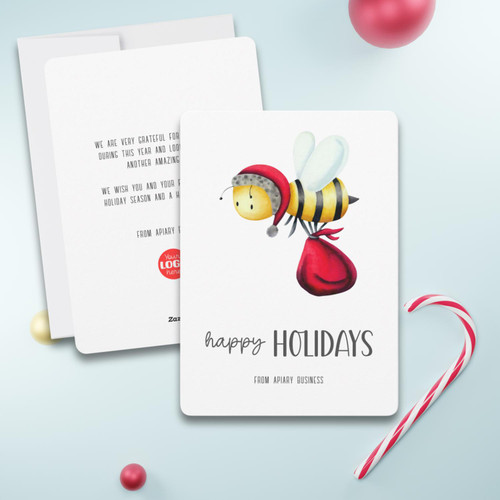 Simple Happy Holidays Santa Bee Apiary Business Holiday Card