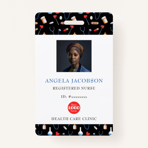 Black Pattern Registered Nurse Healthcare Logo QR Badge