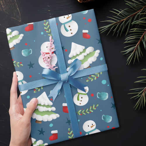 Cute Blue Christmas Snowman Pattern Wrapping Paper Cute Blue Christmas Snowman Pattern Wrapping Paper