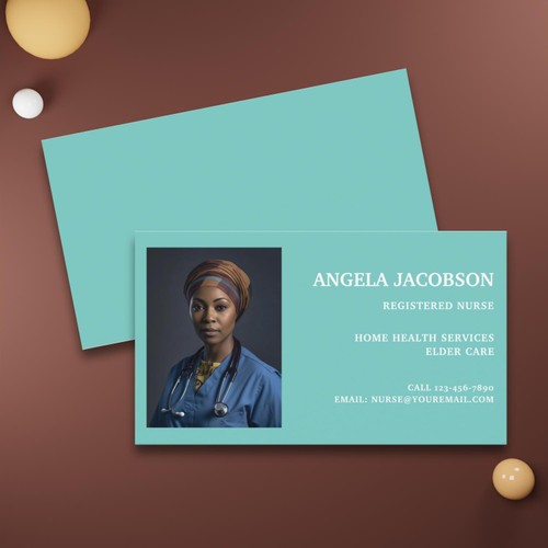 Teal Professional Registered Nurse Photo Business Card