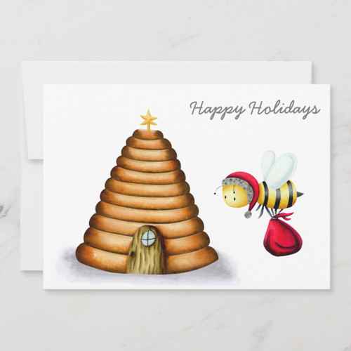 Cute Apiary Happy Holidays Santa Bee Beehive Holiday Card