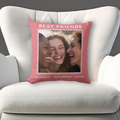 Modern Best Friends Pink Photo Throw Pillow