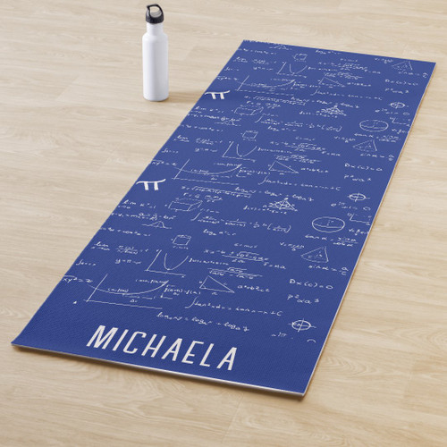 Personalized Royal Blue Math Formulas Pattern Yoga Mat