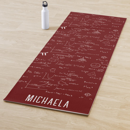 Elegant Personalized Maroon White Math Formulas Yoga Mat