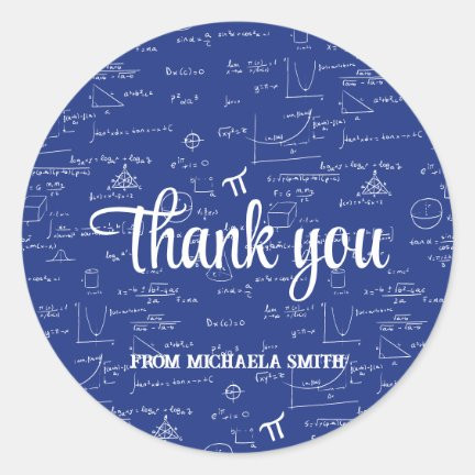 Modern Blue Math Graduation Thank You Classic Round Sticker
