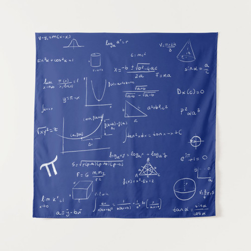Blue Handwritten Math Formulas and Equations Tapestry