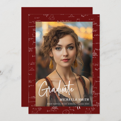 Modern Maroon Math Script Photo Graduation Announcement