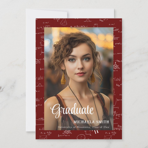 Maroon Math College Script Photo Graduation Announcement