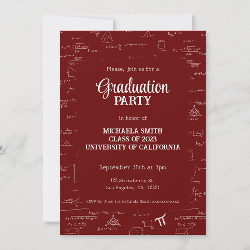 Elegant Maroon Hand-Lettering Math Graduation Invitation