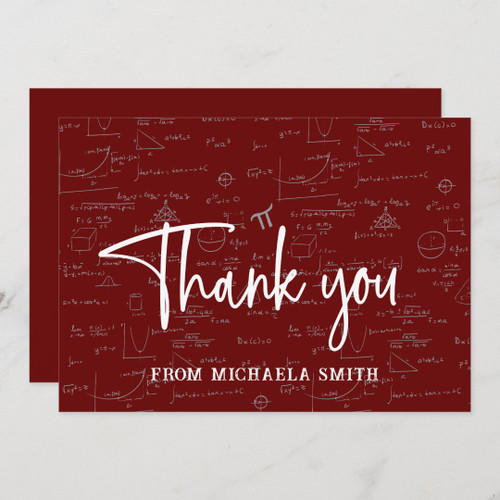 Elegant Maroon Script Typography Math Graduation Thank You Card