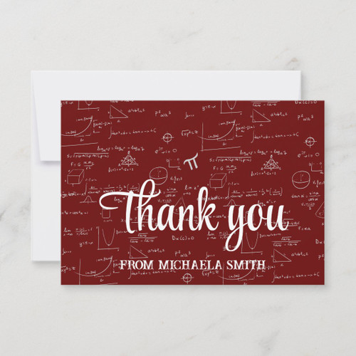 Elegant Maroon Mathematics Formulas Graduation Thank You Card