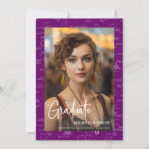 Modern Math Script Photo Purple Graduation Announcement