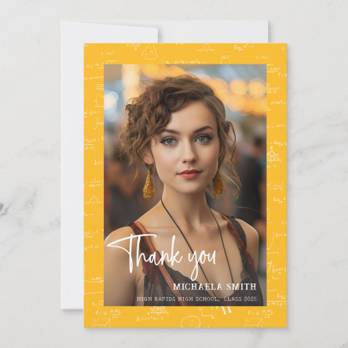 Modern Yellow Math Script Photo Graduation Thank You Card