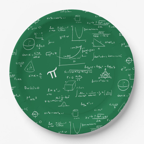Green White Math Equations Graphics Graduation Paper Plates