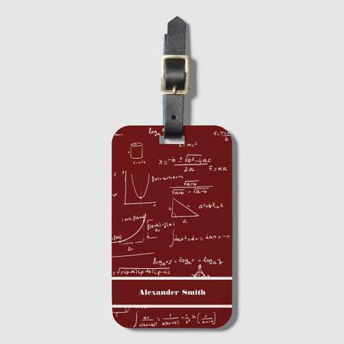 Cute Maroon Math Equations Pattern Travel Luggage Tag