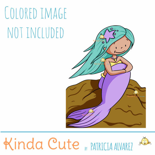Mermaid sitting on a rock digital stamp