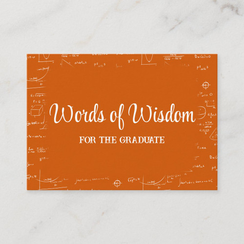 Orange White Graduate Words of Wisdom Advice Enclosure Card