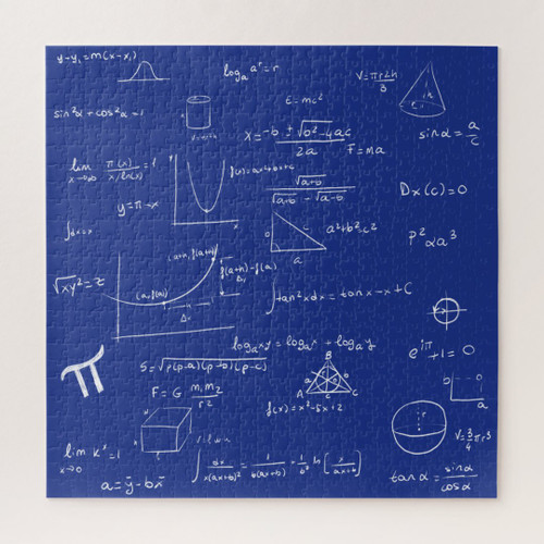 Mathematic Formulas Equations Blue and White Jigsaw Puzzle