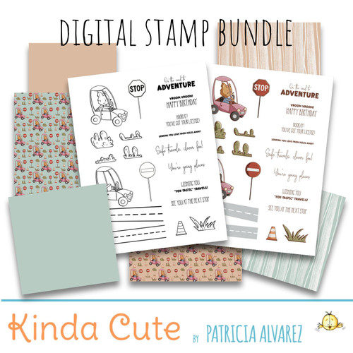 Cute Fox Driving Scene Creator Digital Stamps – Pre-Colored Illustrations – Coordinated Digital Paper Pack - Coordinated Sentiments– Instant Download