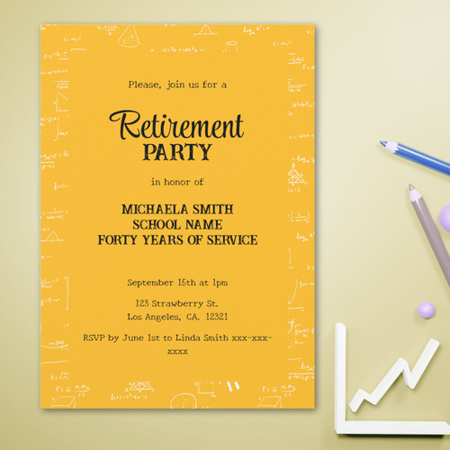 Yellow Math Teacher Retirement Party Invitation