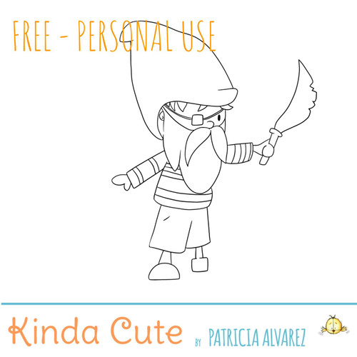 Cute Pirate Gnome Digital Stamp - Personal Use Only