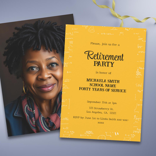 Yellow White Math Teacher Retirement Party Photo Invitation