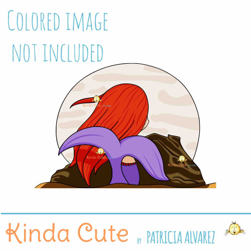 Mermaid staring at the moon digital stamp