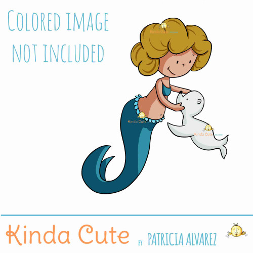 Mermaid and seal digital stamp