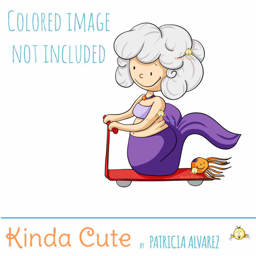 Mermaid riding a scooter digital stamp