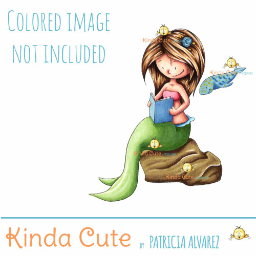Mermaid reading digital stamp