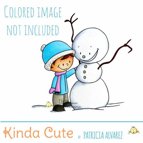 Winter digital stamp with boy and snowman