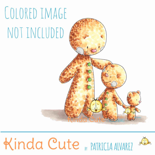 Gingerbread family digital stamp. Black and white only. Colored only for reference.