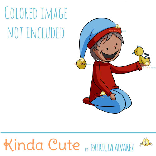 Elf boy and toy digital stamp