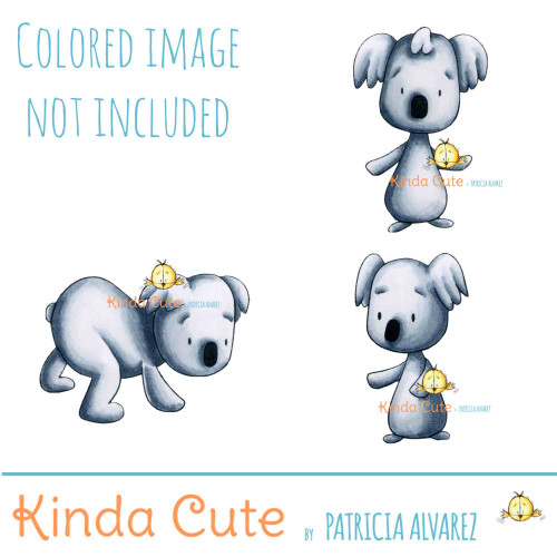 Koala digital stamps. Black and white only. Colored for reference.