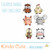 Cute shaped animals digital stamp. Mouse, cat, cow, owl, chicken and cat digital stamps