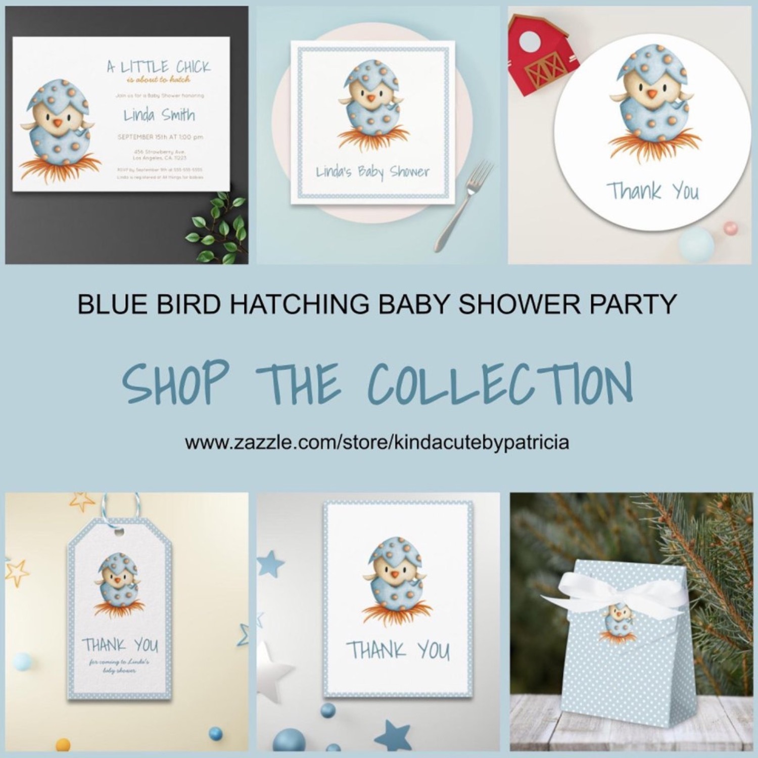 Blue bird baby shower party collection