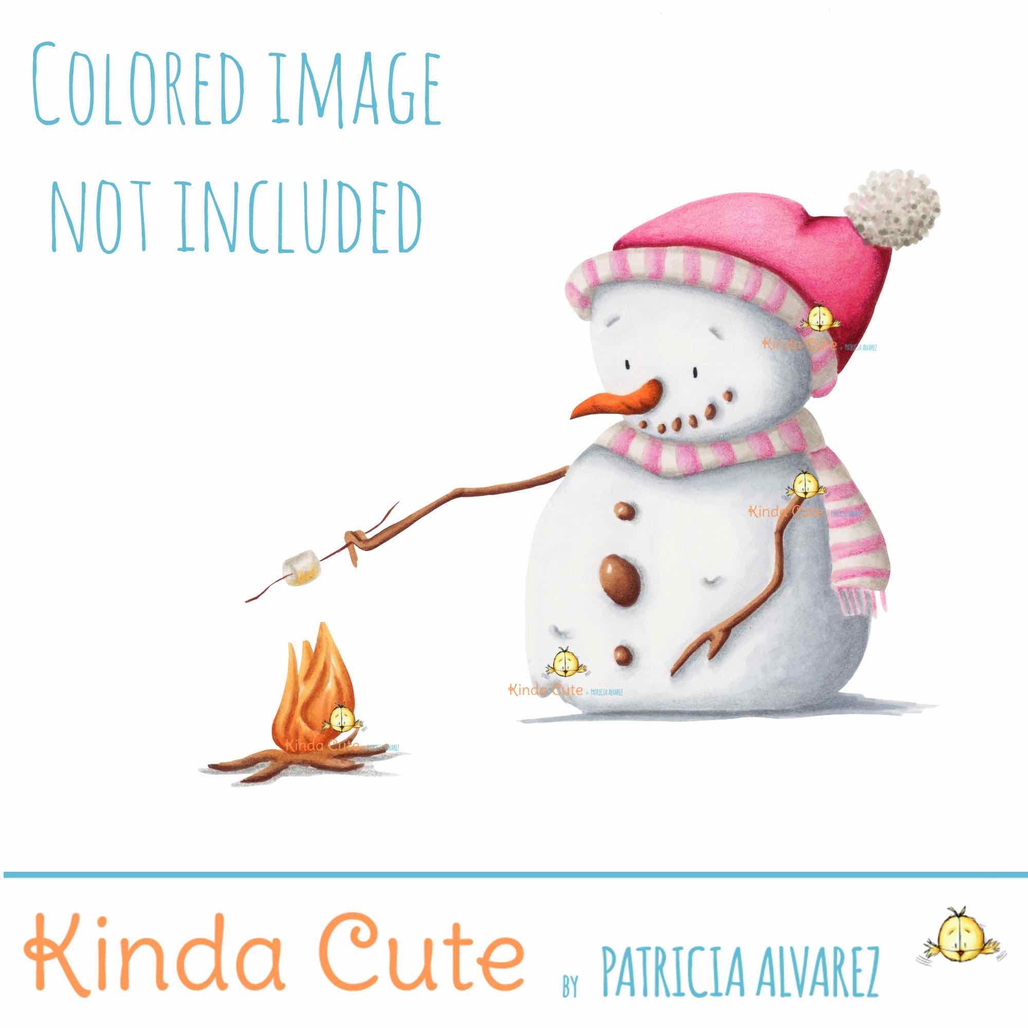 Snowman and marshmallow digital stamp