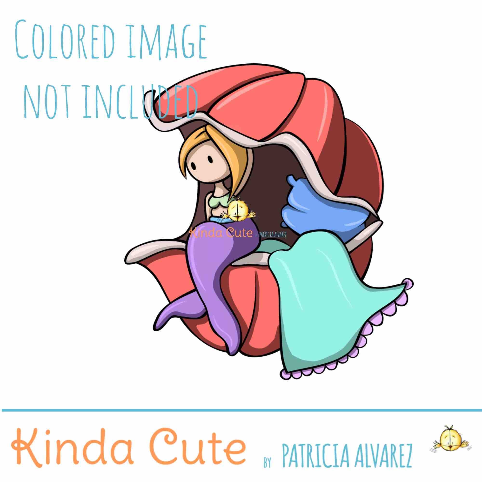 Mermaid in shell digital stamp