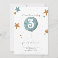 Simple Modern Orange Blue Balloon 3rd Birthday Invitation