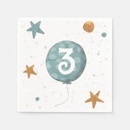 Cute Blue Balloon Boy Third Birthday Party Napkins