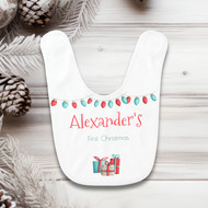 Infant Red Turquoise First Christmas baby bib
