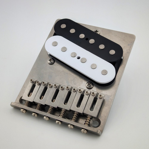 Vintage Tallboy Twangbucker Assembly with Bridge Plate and Saddles with White Zebra top