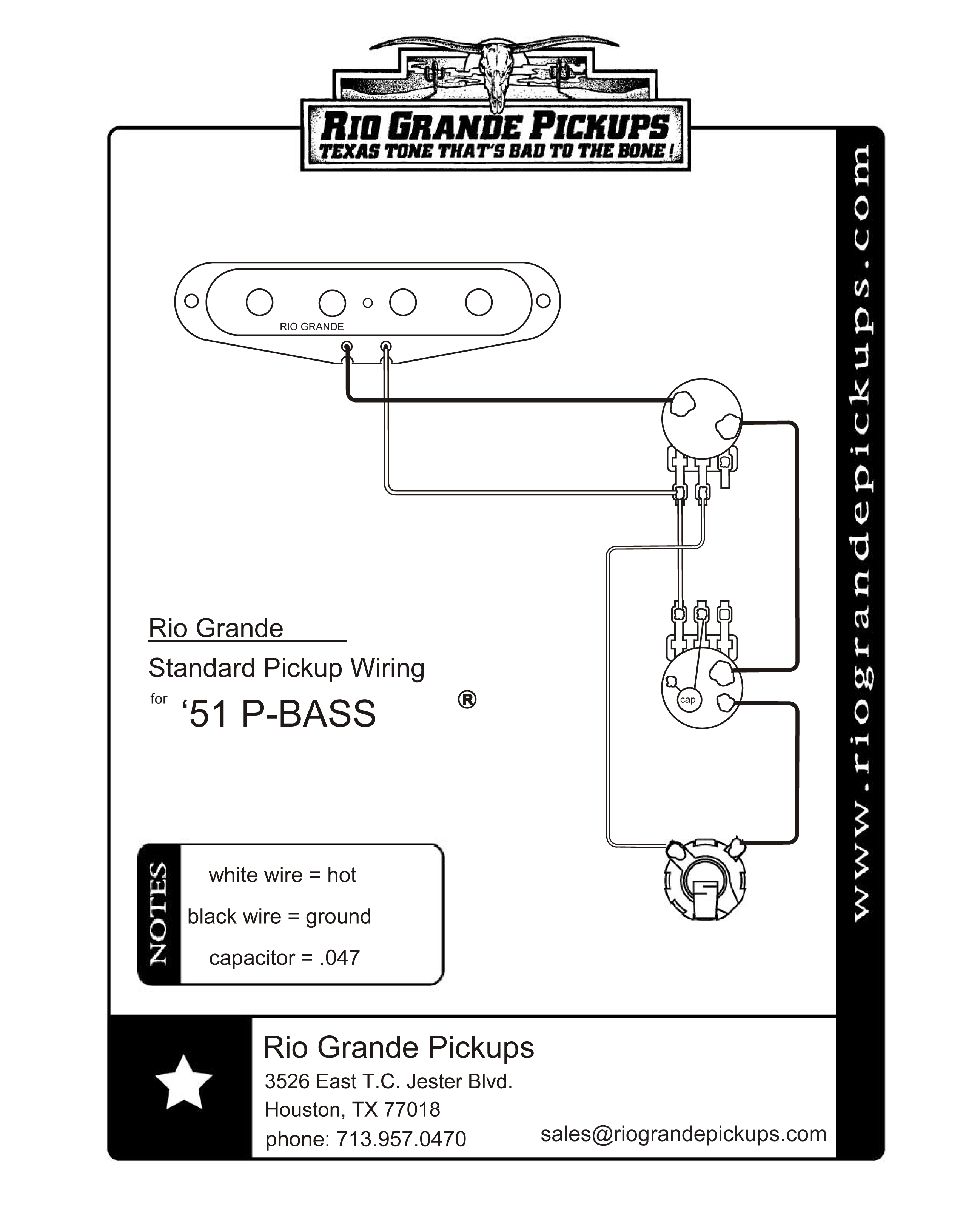 Diagrama de fiação de captador simples para guitarra