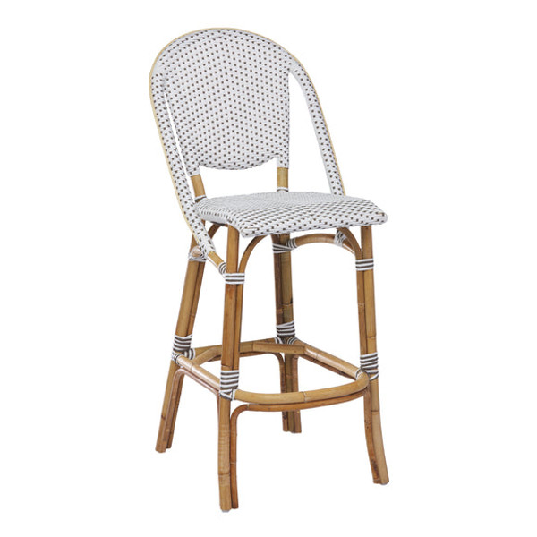 Sofie Indoor Outdoor Rattan Barstool - White with Dots (NY Warehouse pickup Only)