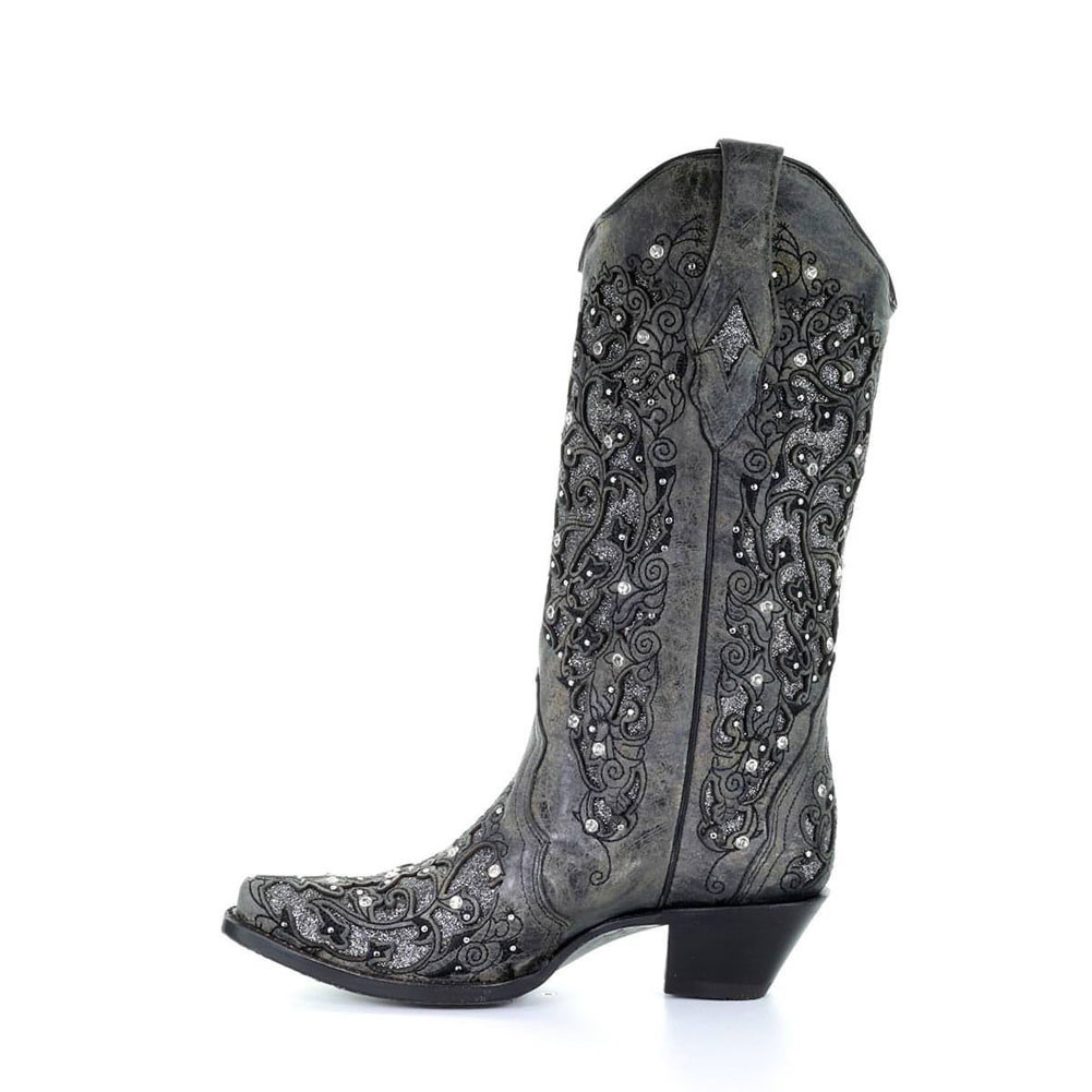 Corral Black Self Embroidered Pullstrap Boots