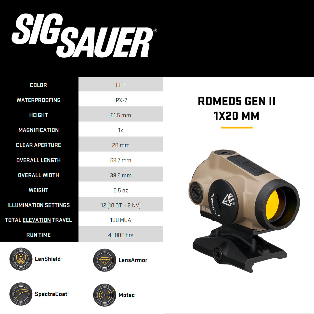 SIG SAUER Romeo5 Gen II Rifle Red Dot Sight SOR5111