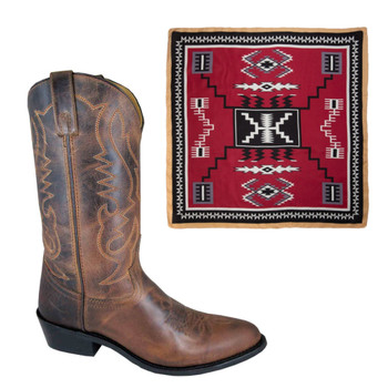SMOKY MOUNTAIN BOOTS Men's Denver Brown Leather Western 11.5-EE Boots and WYOMING TRADERS Aztec Maroon and Black Silk Scarf
