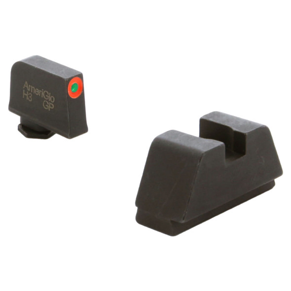 product variation AmeriGlo XL suppressor height Glock sight set with green tritium orange outline front image