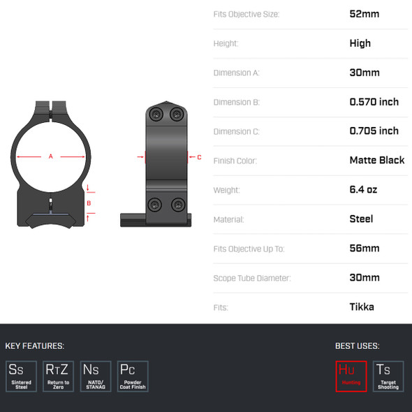 product variation WARNE Tikka 30mm Fixed High Matte Rings (15TM) image