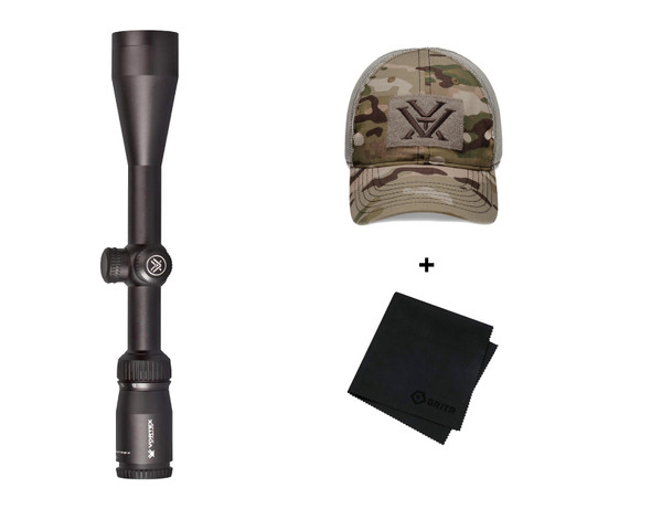 VORTEX Crossfire II 4-12x44mm Dead-Hold-BDC Reticle 1in Riflescope with Counterforce Camo Cap and Microfiber Cleaning Cloth (VOR-CF2-31015+120-64-MUL+MF)